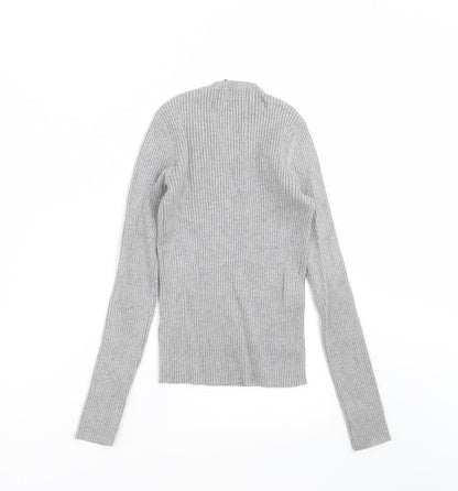 Preloved FOREVER 21 Womens Grey Striped Knit Pullover Jumper Size S - Back