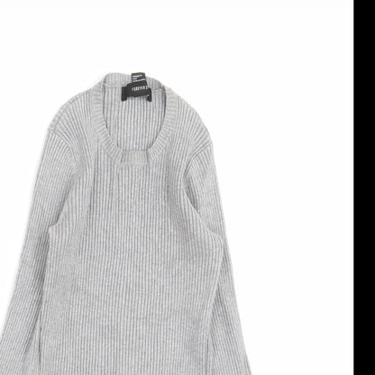 Preloved FOREVER 21 Womens Grey Striped Knit Pullover Jumper Size S - Detail