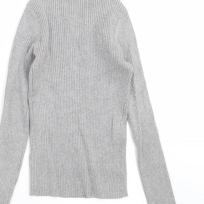 Preloved FOREVER 21 Womens Grey Striped Knit Pullover Jumper Size S - Label
