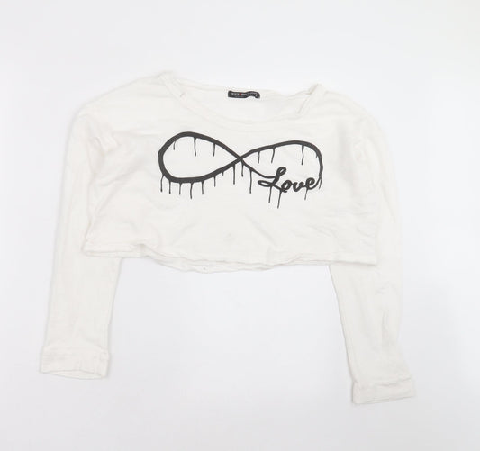 Rock & Rose Womens White   Cropped T-Shirt Size L  - love