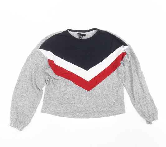 New Look Womens Grey Geometric Knit Pullover Jumper Size S
