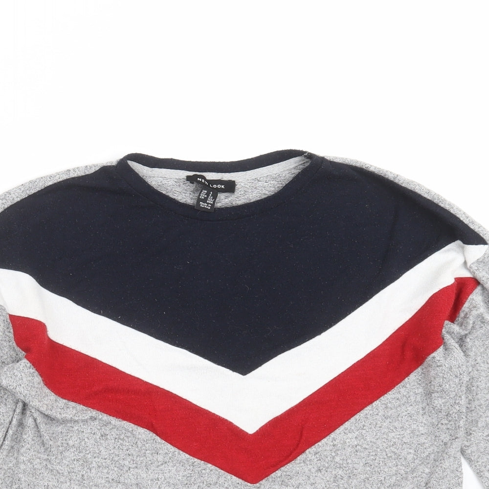 New Look Womens Grey Geometric Knit Pullover Jumper Size S