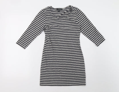 Preloved Primark Womens Grey Striped  A-Line  Size 12 - Front