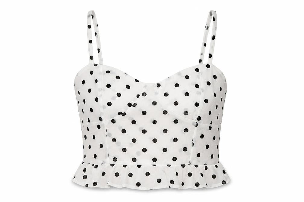 PRETTYLITTLETHING Womens White Polka Dot  Cropped Tank Size 6