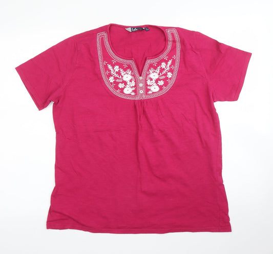 EWM Womens Pink Floral  Basic T-Shirt Size L