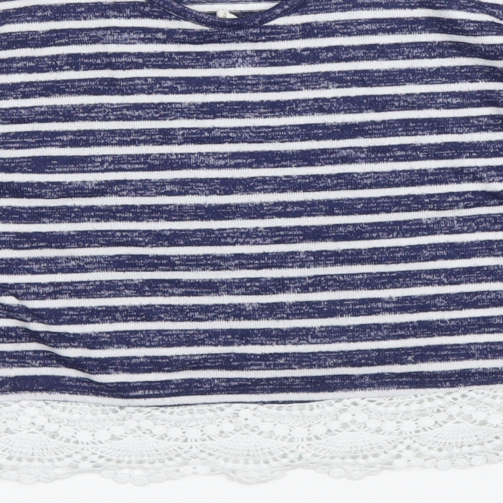 Primark Girls Blue Striped  Basic T-Shirt Size 9 Years