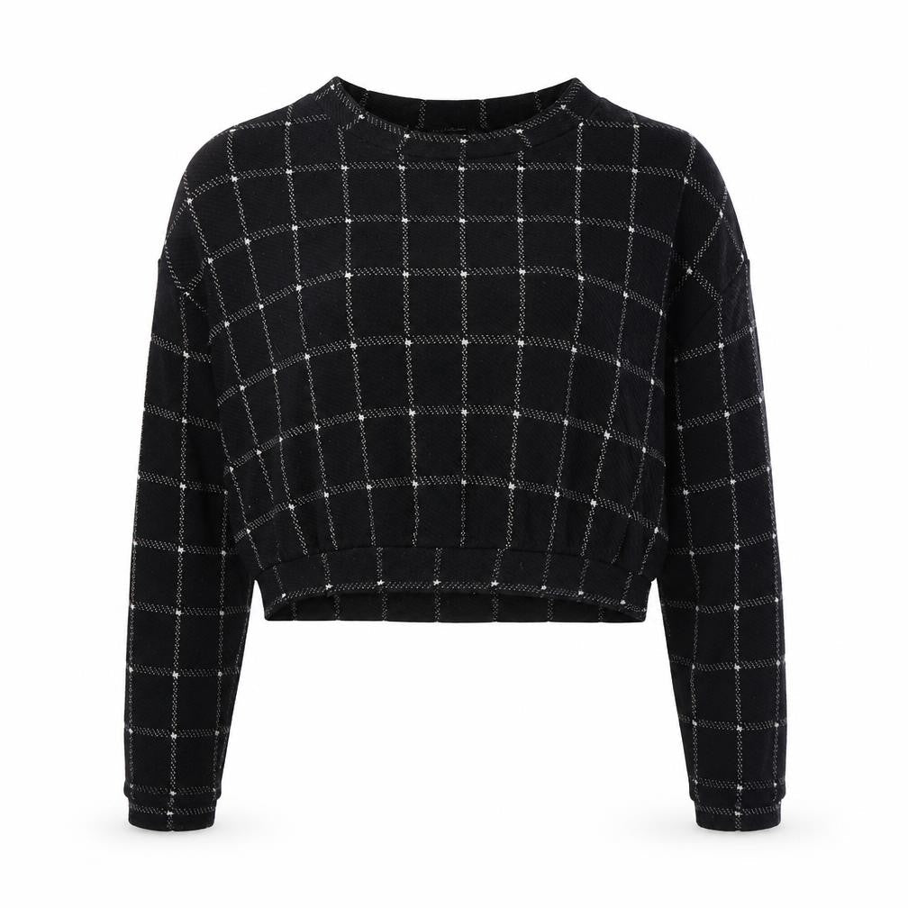 H&M Womens Black Check  Pullover Sweatshirt Size XS