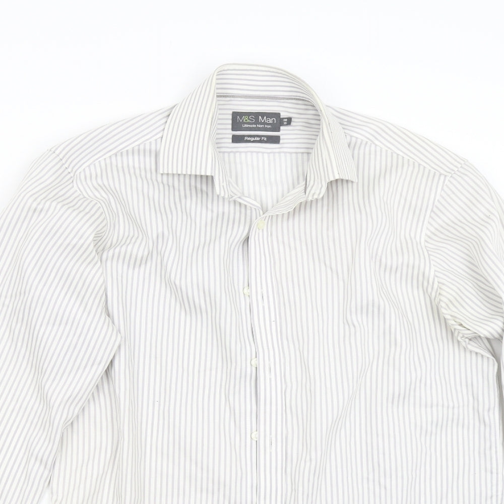 M&S Mens Multicoloured Striped   Button-Up Size 15