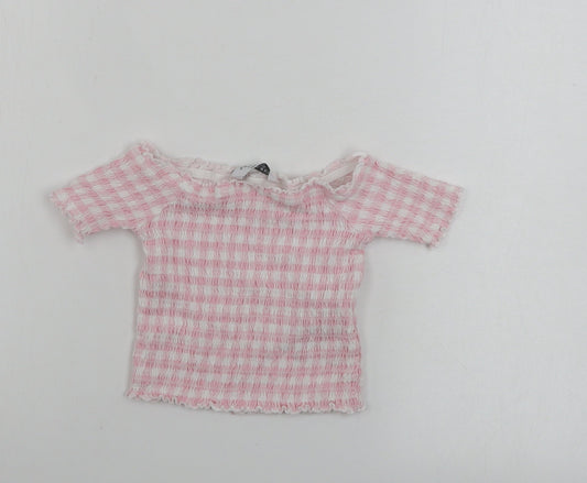 Primark  Girls White Striped  Cropped T-Shirt Size 5-6 Years