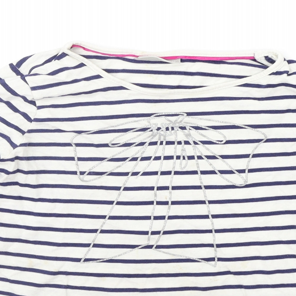 Matalan Girls White Striped  Basic T-Shirt Size 8-9 Years
