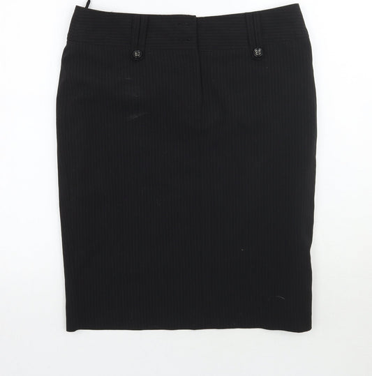 Preworn Womens Black Striped Rayon A-Line Skirt Size 12