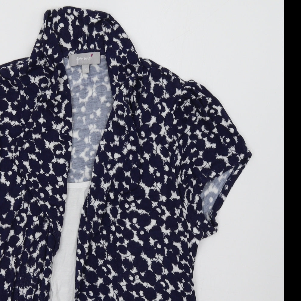 Per Una Womens Blue Geometric  Basic Blouse Size 12
