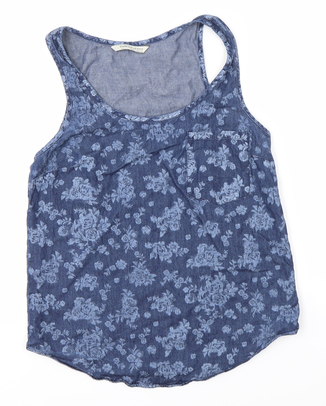 Mango Womens Blue Floral  Basic Blouse Size S