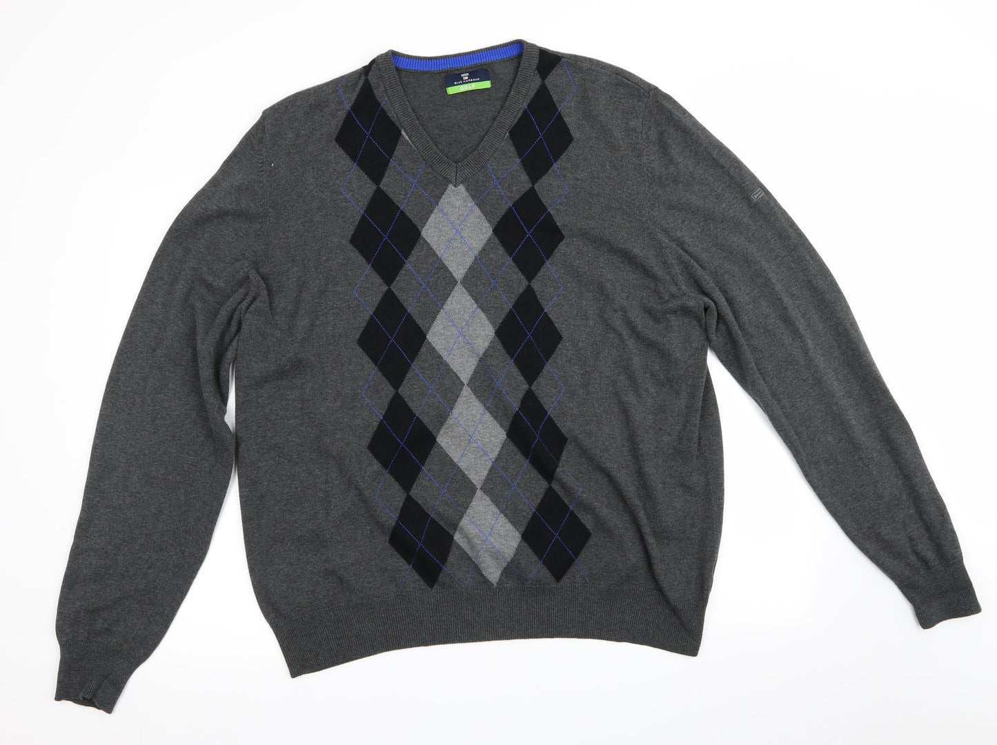 Blue Harbour Golf Mens Grey Argyle/Diamond  Pullover Jumper
