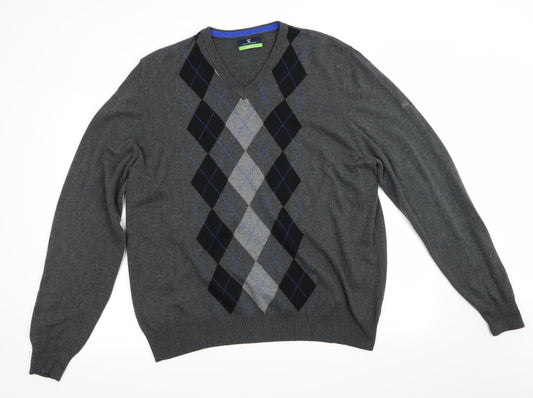 Blue Harbour Golf Mens Grey Argyle/Diamond  Pullover Jumper