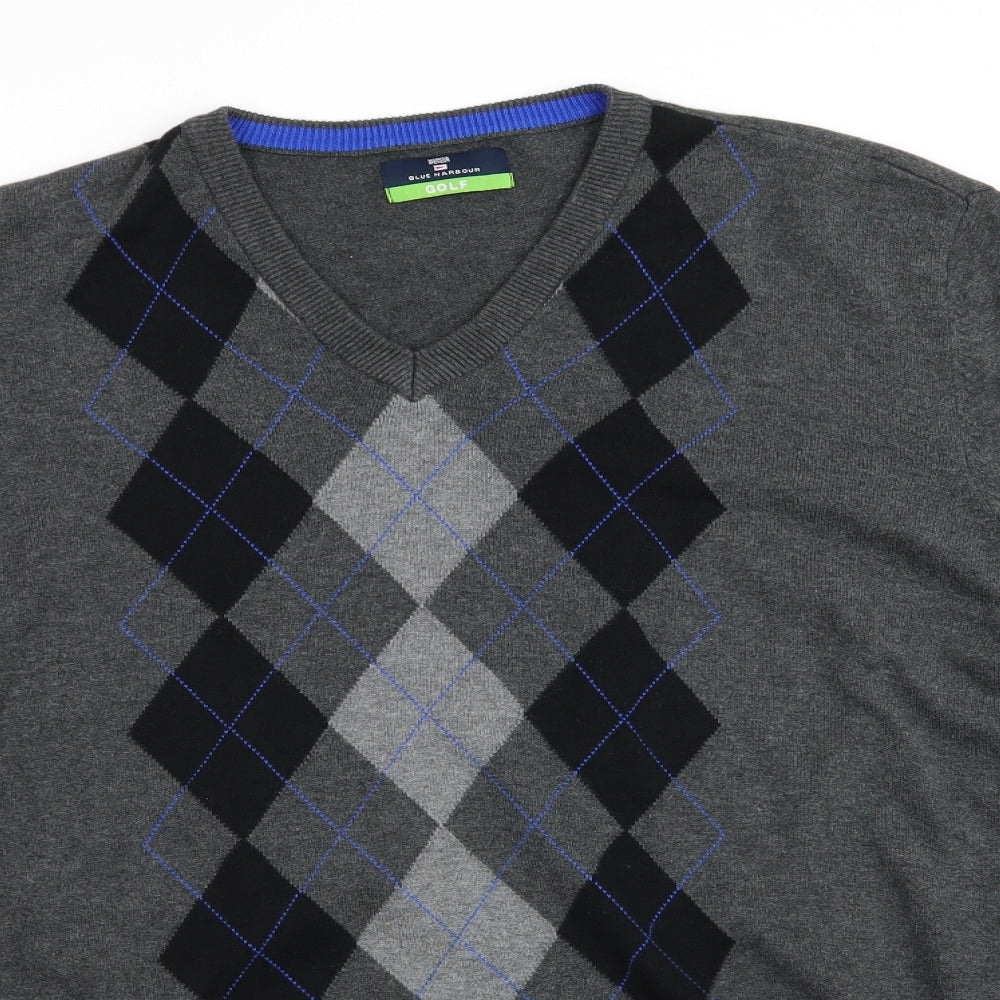 Blue Harbour Golf Mens Grey Argyle/Diamond  Pullover Jumper