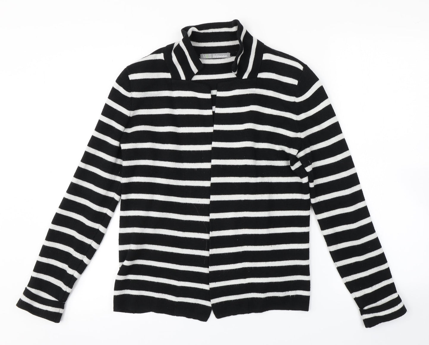 M&S Womens Black Striped  Cardigan Jumper Size 12