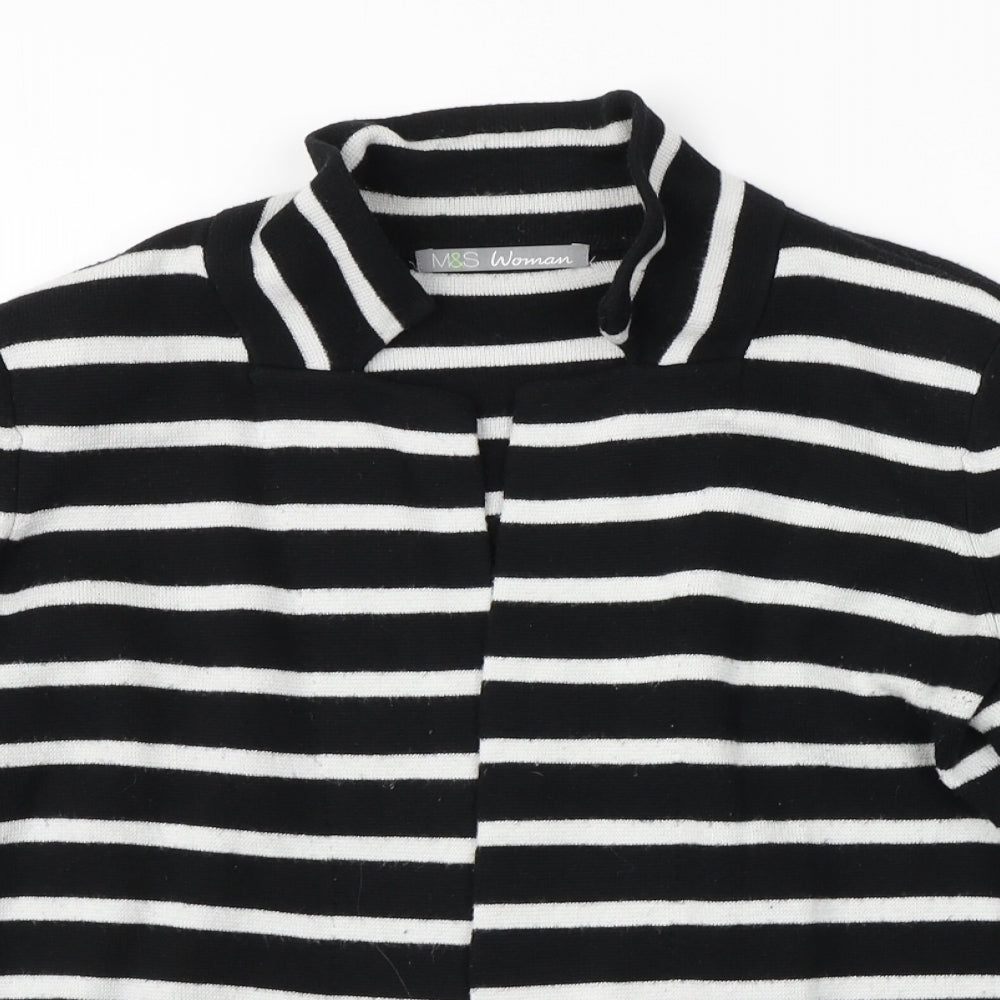 M&S Womens Black Striped  Cardigan Jumper Size 12