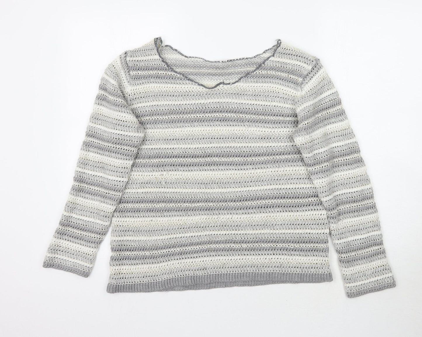 Preworn Womens Grey Striped Knit Pullover Jumper Size 16