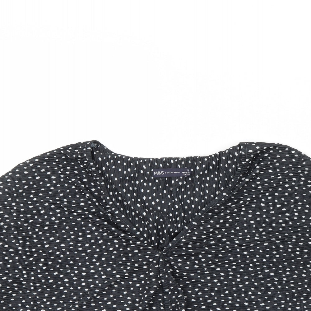 M&s Womens Black Polka Dot  Basic Blouse Size 10
