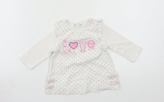 M&Co Girls White  Jersey Basic T-Shirt Size 3-6 Months  - Love