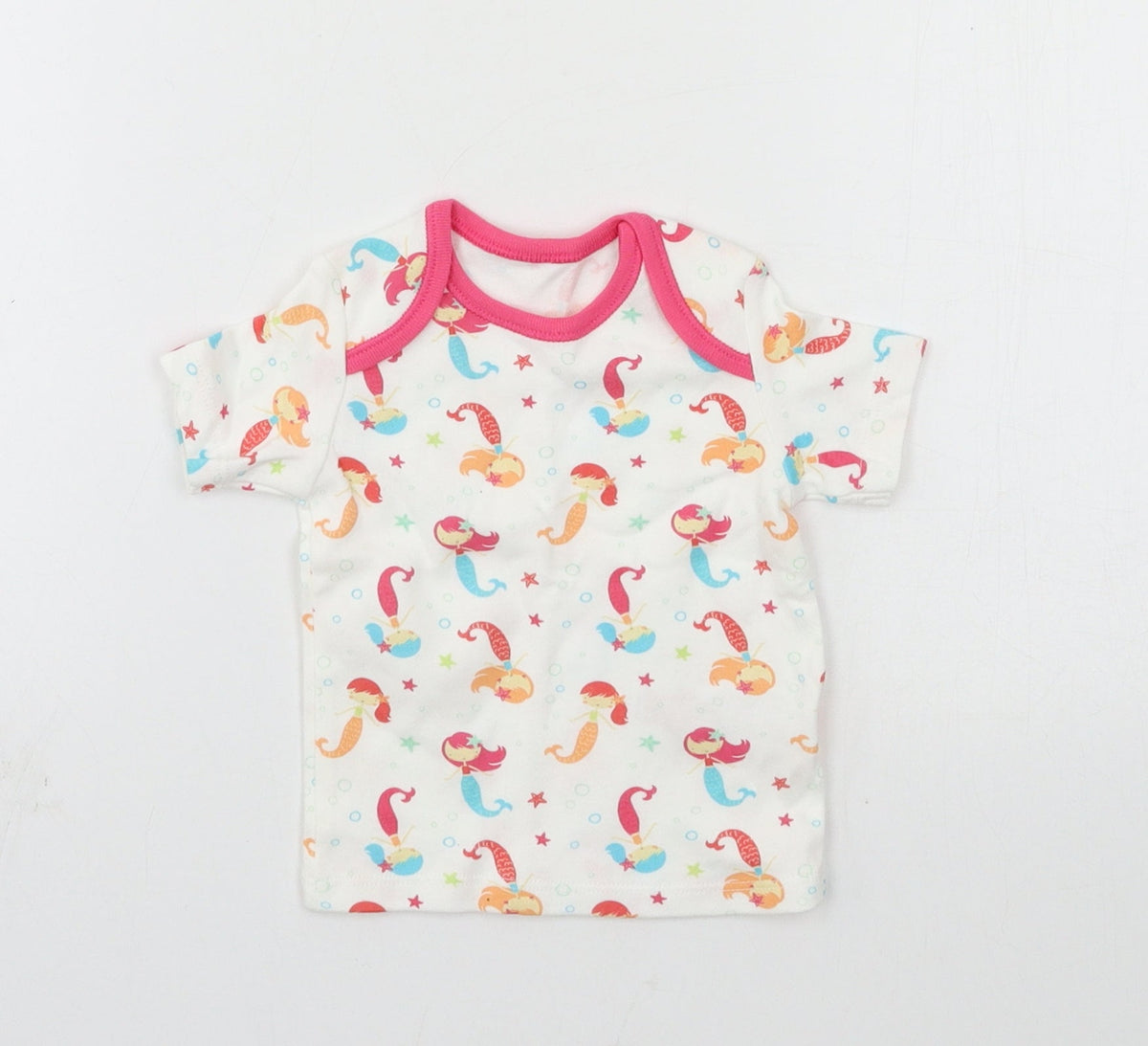 F&F Girls White Geometric Jersey Basic T-Shirt Size 0-3 Months  - Mermaid