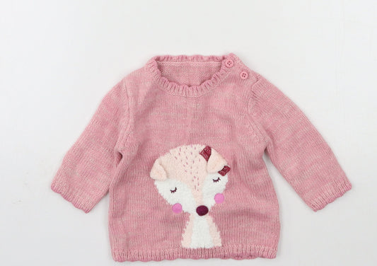 George Girls Pink  Knit Pullover Jumper Size 0-3 Months  - fox