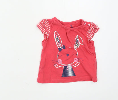 Preloved TU Girls Pink  Jersey Basic T-Shirt Size 3-6 Months  - Rabbit - Front