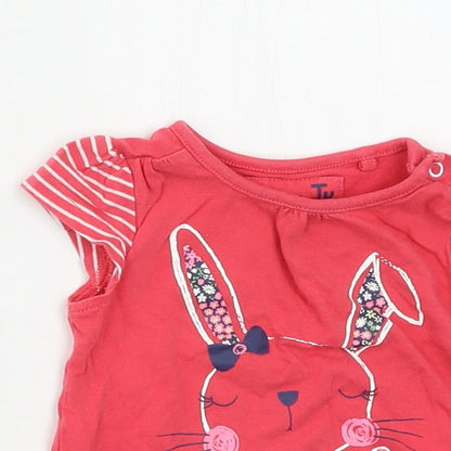 Preloved TU Girls Pink  Jersey Basic T-Shirt Size 3-6 Months  - Rabbit - Detail