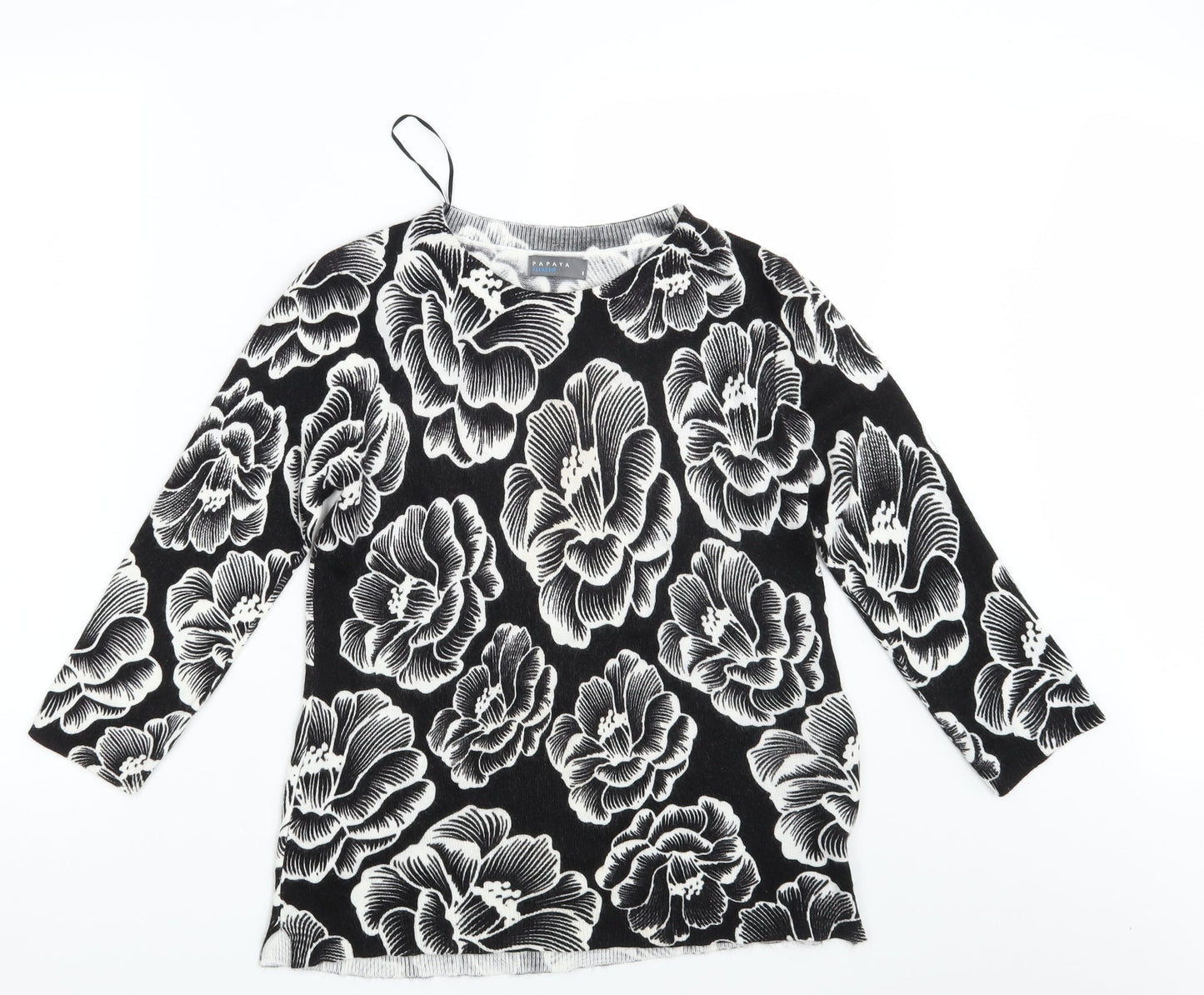 Papaya Womens Black Floral  Pullover Jumper Size 8