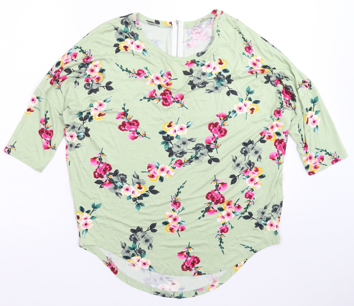 Peacocks Womens Green Floral  Basic T-Shirt Size 10