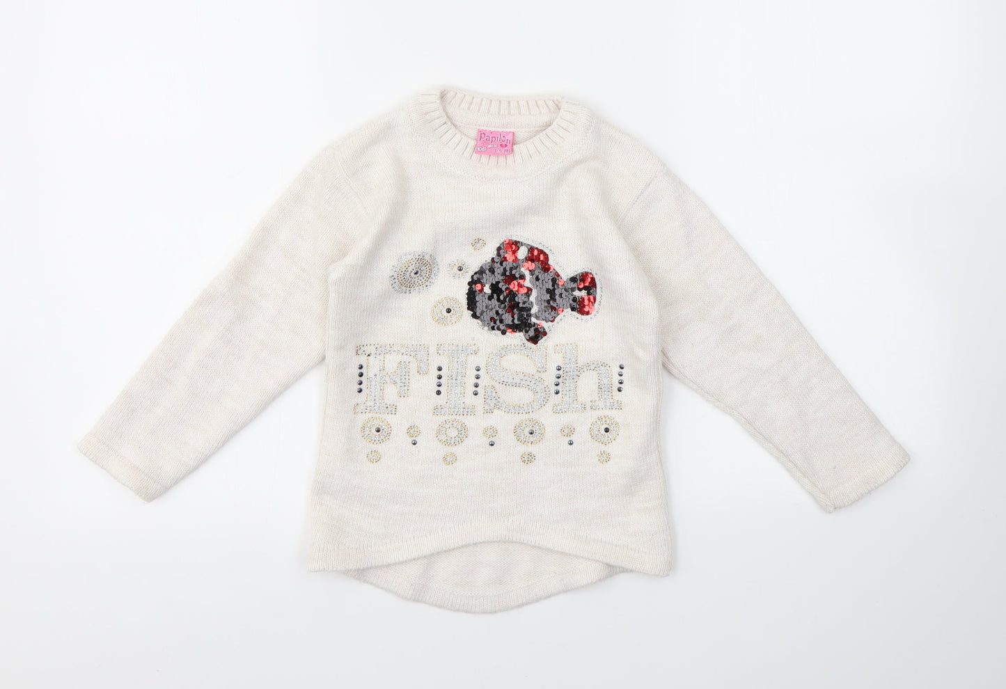 PAPILON Girls Ivory Geometric  Pullover Jumper Size 3-4 Years