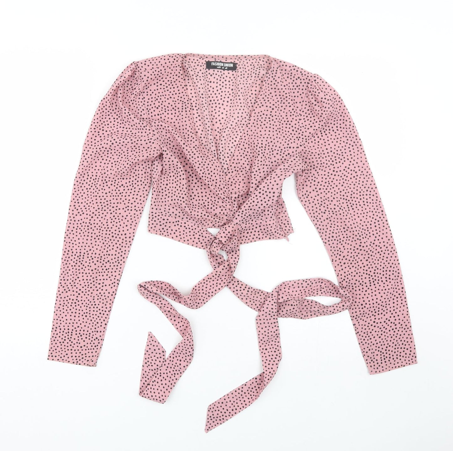 Fashion Union Womens Pink Polka Dot  Cropped T-Shirt Size 6