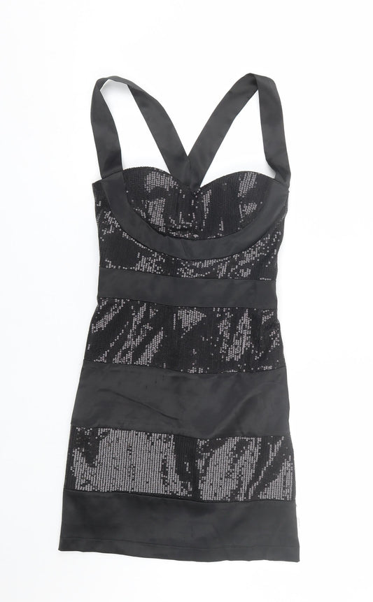 Heaven Womens Black Striped  Wrap Dress  Size 10