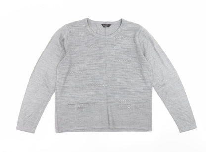 Classics Womens Grey Striped Knit Pullover Jumper Size S  - beaded