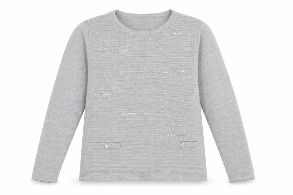 Classic Womens Grey Striped Knit Pullover Jumper Size S  - beaded