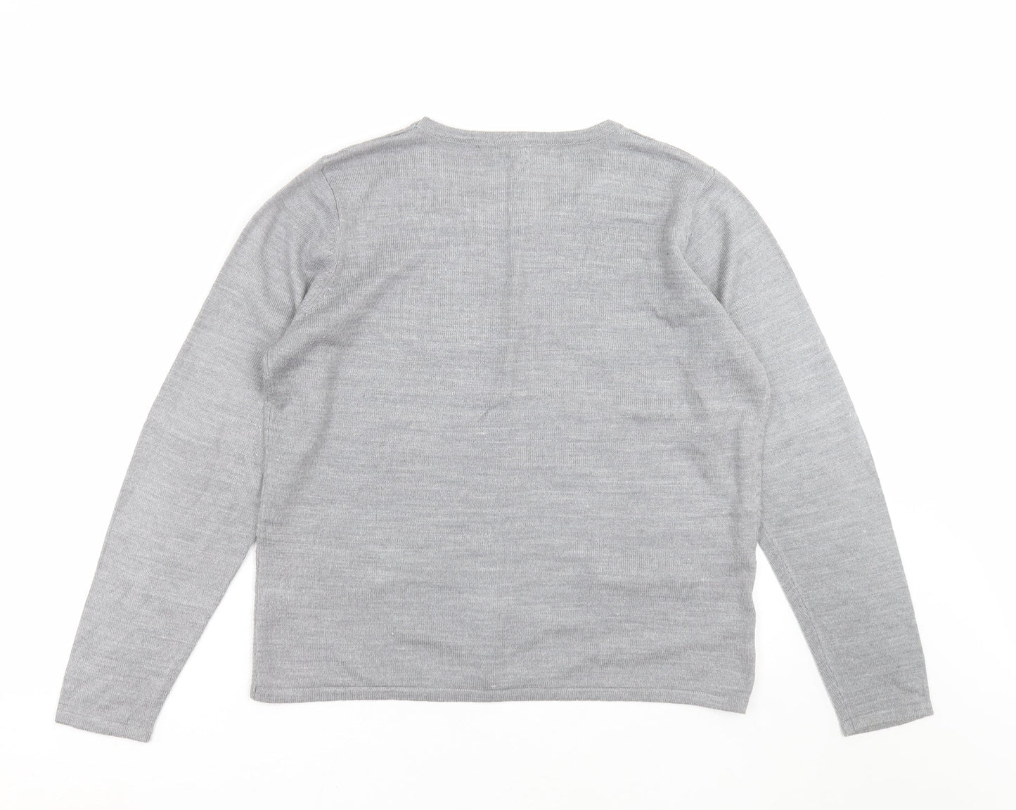 Classic Womens Grey Striped Knit Pullover Jumper Size S  - beaded