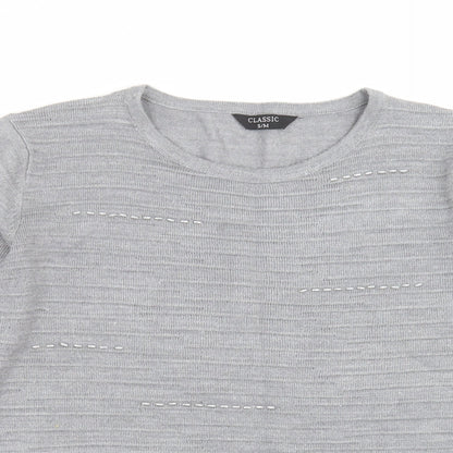 Classics Womens Grey Striped Knit Pullover Jumper Size S  - beaded