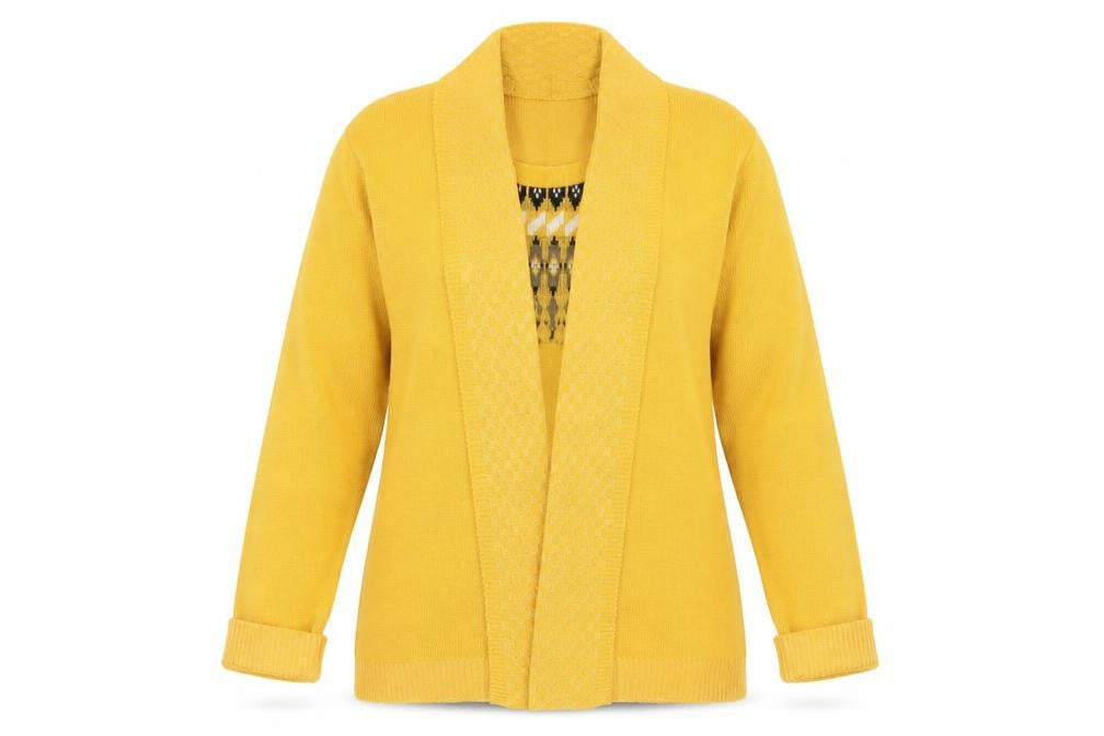 Emma Morgan Womens Yellow Geometric Knit Pullover Jumper Size S