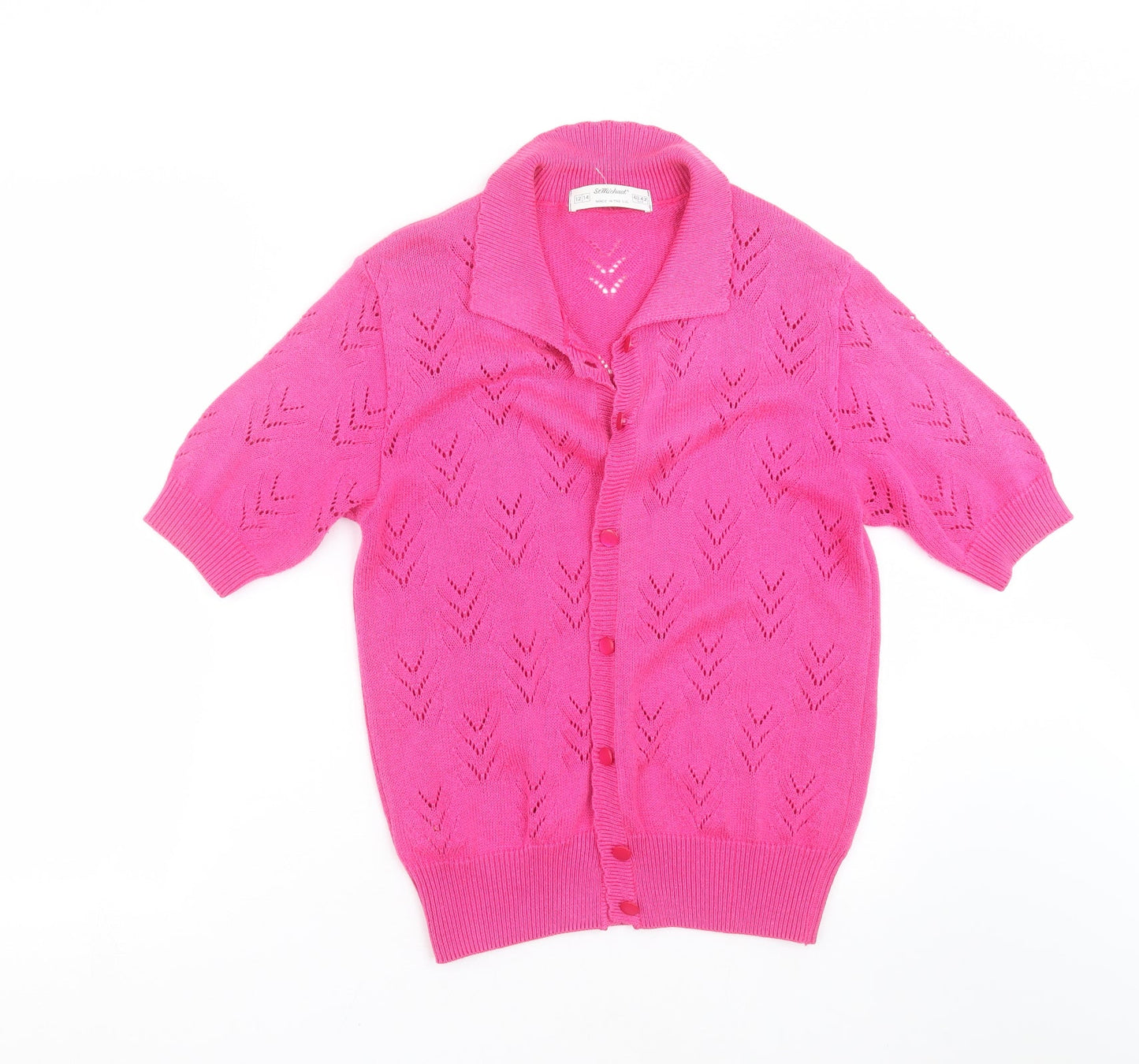 St michael  Womens Pink Geometric Knit Cardigan Jumper Size 12