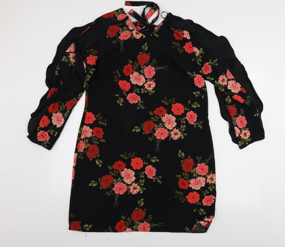 Peacocks Womens Black Floral  A-Line  Size 14
