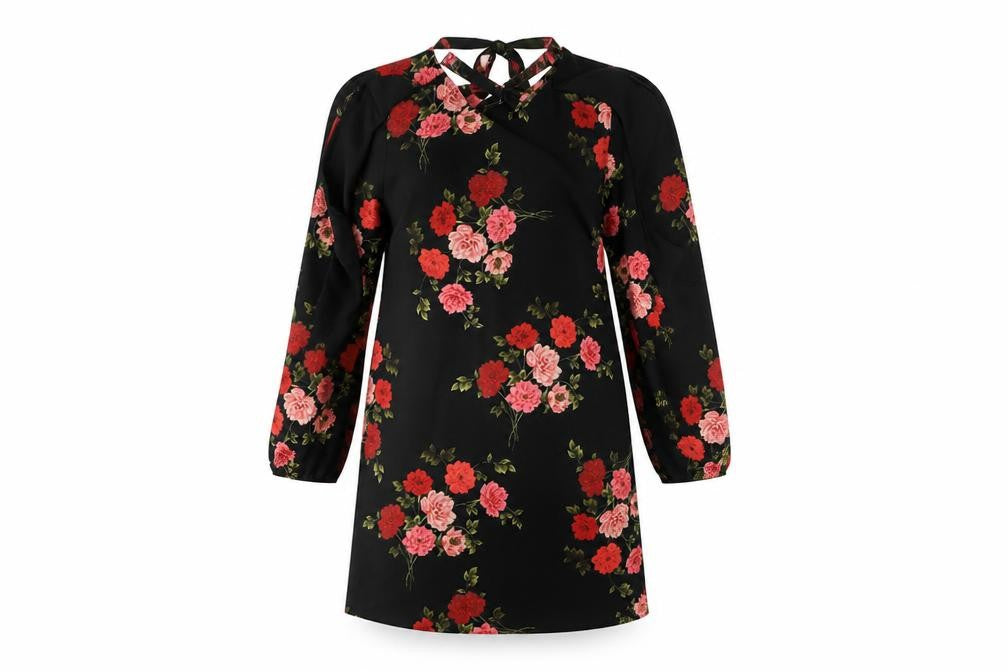 Peacocks  Womens Black Floral  A-Line  Size 14