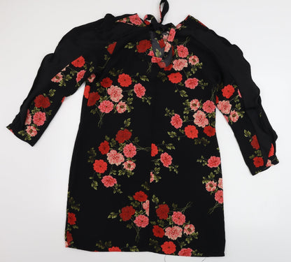 Peacocks Womens Black Floral  A-Line  Size 14
