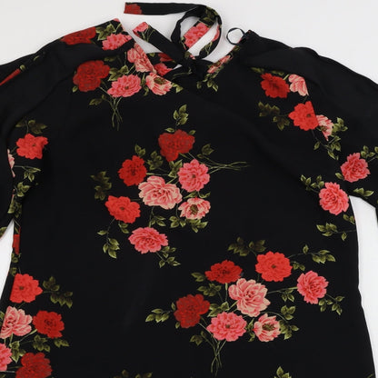 Peacocks Womens Black Floral  A-Line  Size 14