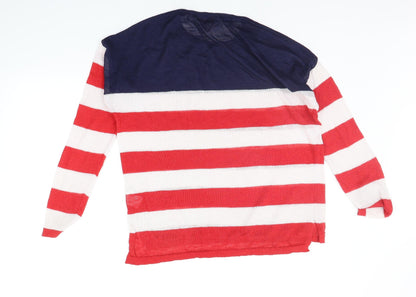 Preloved Divided Womens Red Striped  Pullover Jumper Size M - Back