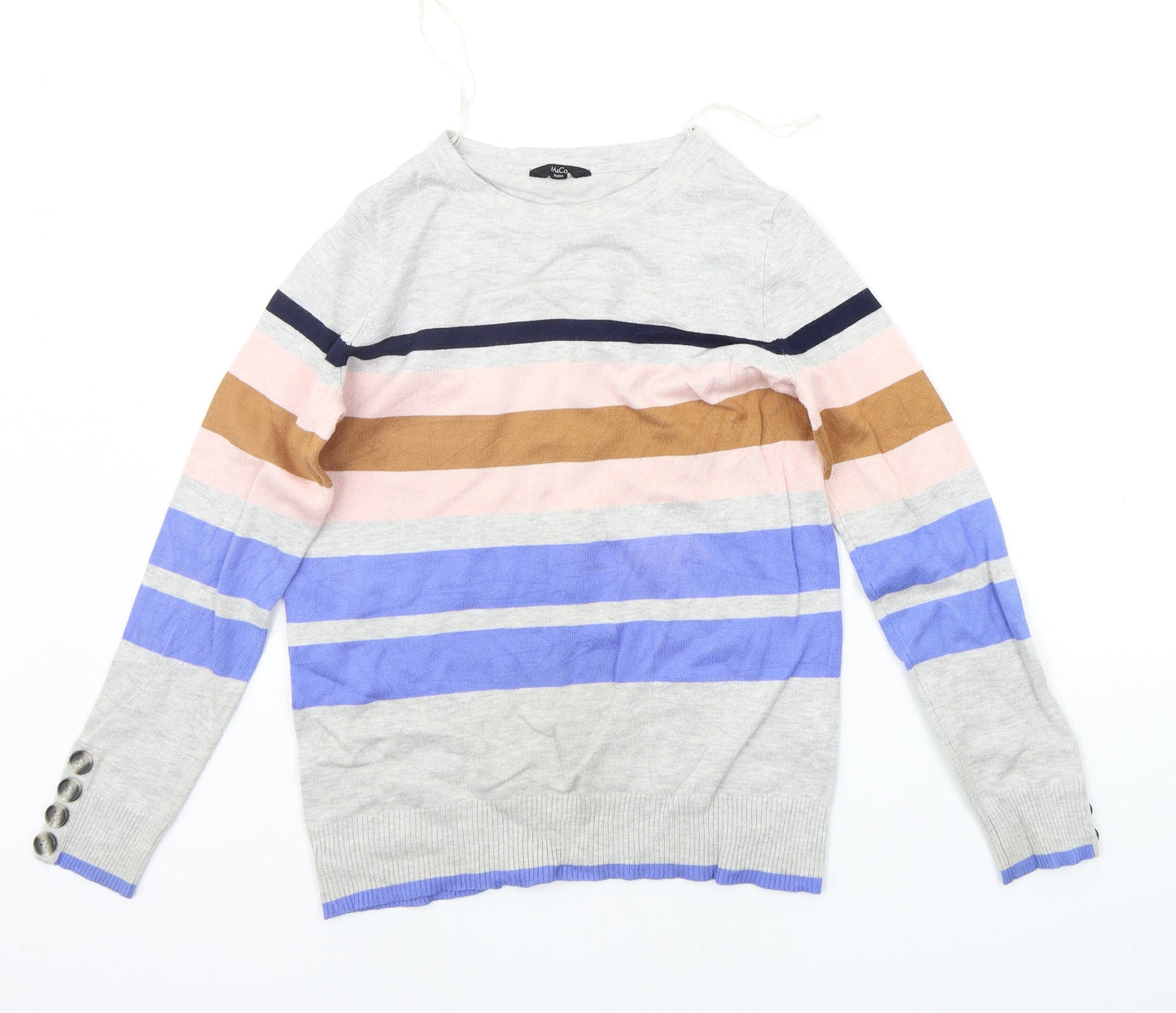 M&Co Womens Grey Striped  Pullover Jumper Size 10