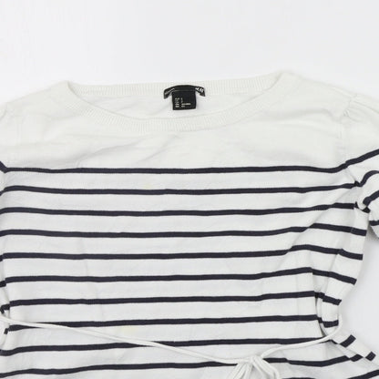 H&M Womens White Striped  Pullover Jumper Size S