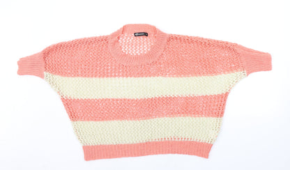 Internacionale Womens Orange Striped  Pullover Jumper Size 10