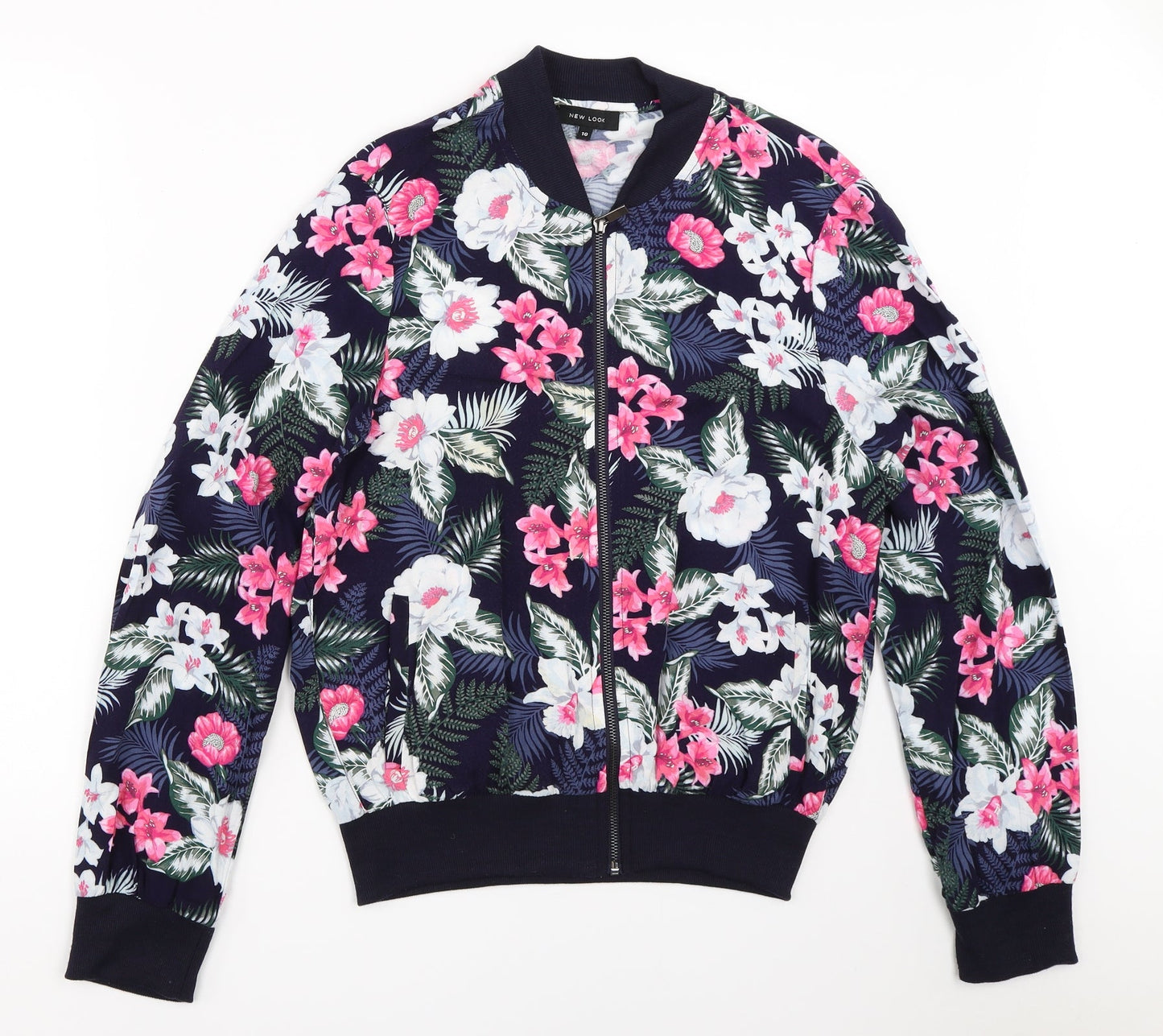 New Look Womens Blue Floral  Bomber Jacket Jacket Size 10