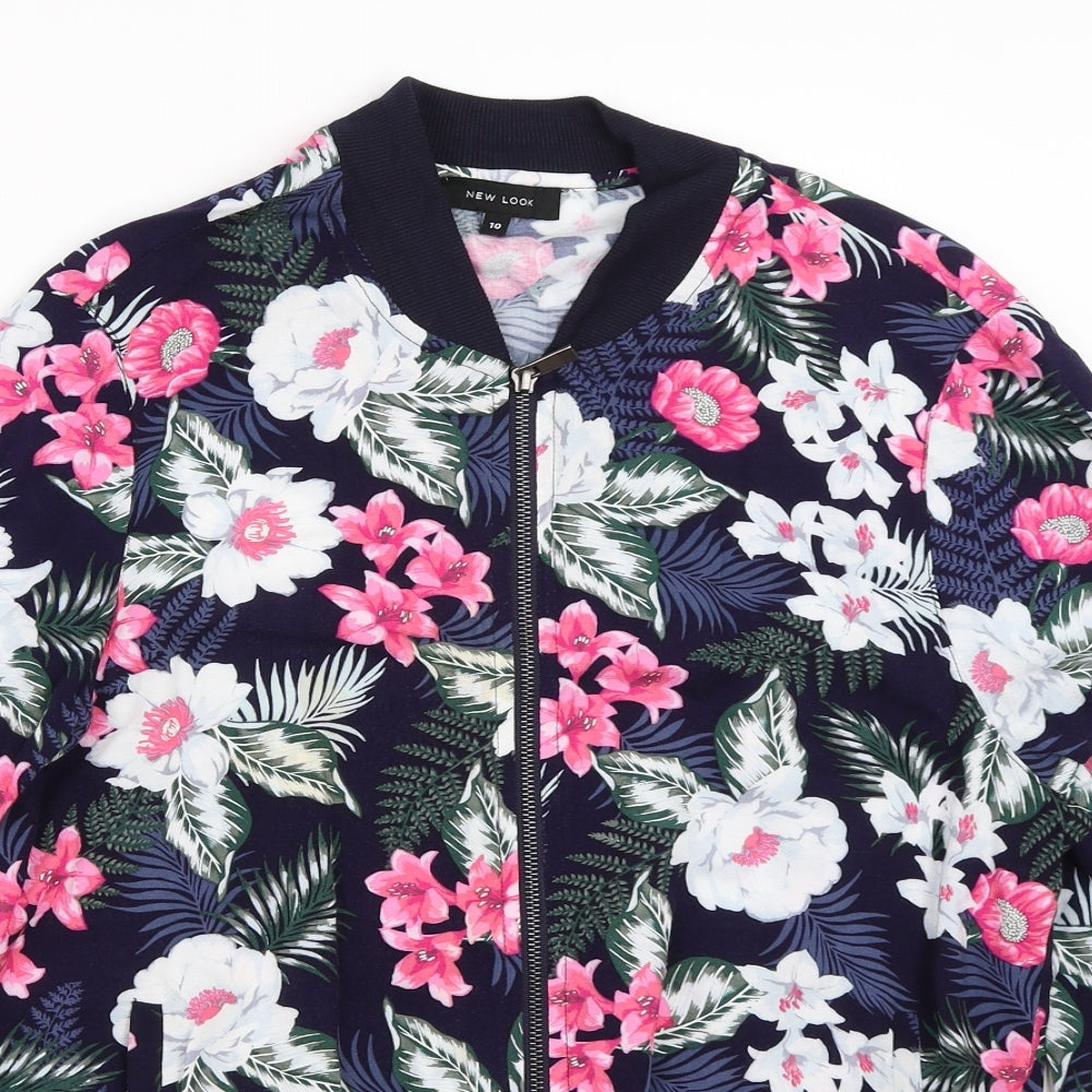 New Look Womens Blue Floral  Bomber Jacket Jacket Size 10